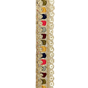 Multicoloured Tissue Fabric Sequin Border, Beige Shimmer Lace Trim, Decorative Trim